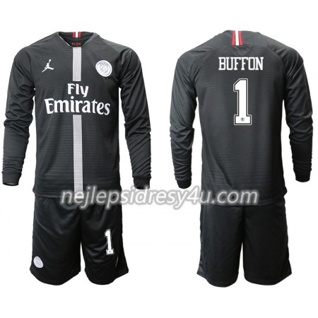 Fotbalový Dres Paris Saint-Germain BUFFON 1 Jodan Černá Dětské Alternativní 2018/19 Dlouhý Rukáv